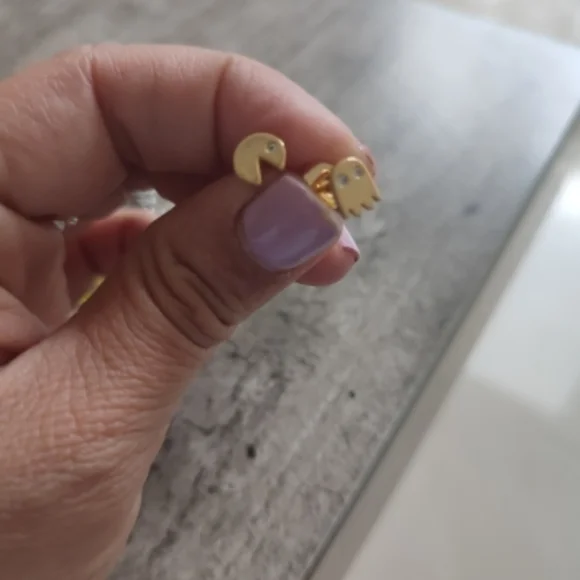 NEW 14k Gold Diamond Pac Man Stud Earrings - Picture 3 of 8